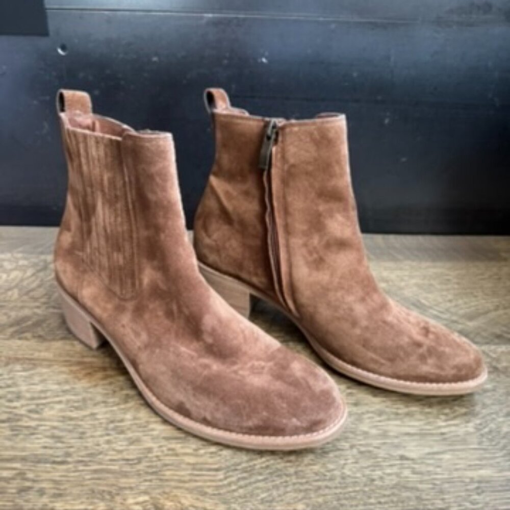 Paul Green Women Sante Cowboy Italian Tan Suede Boots Size 7.5